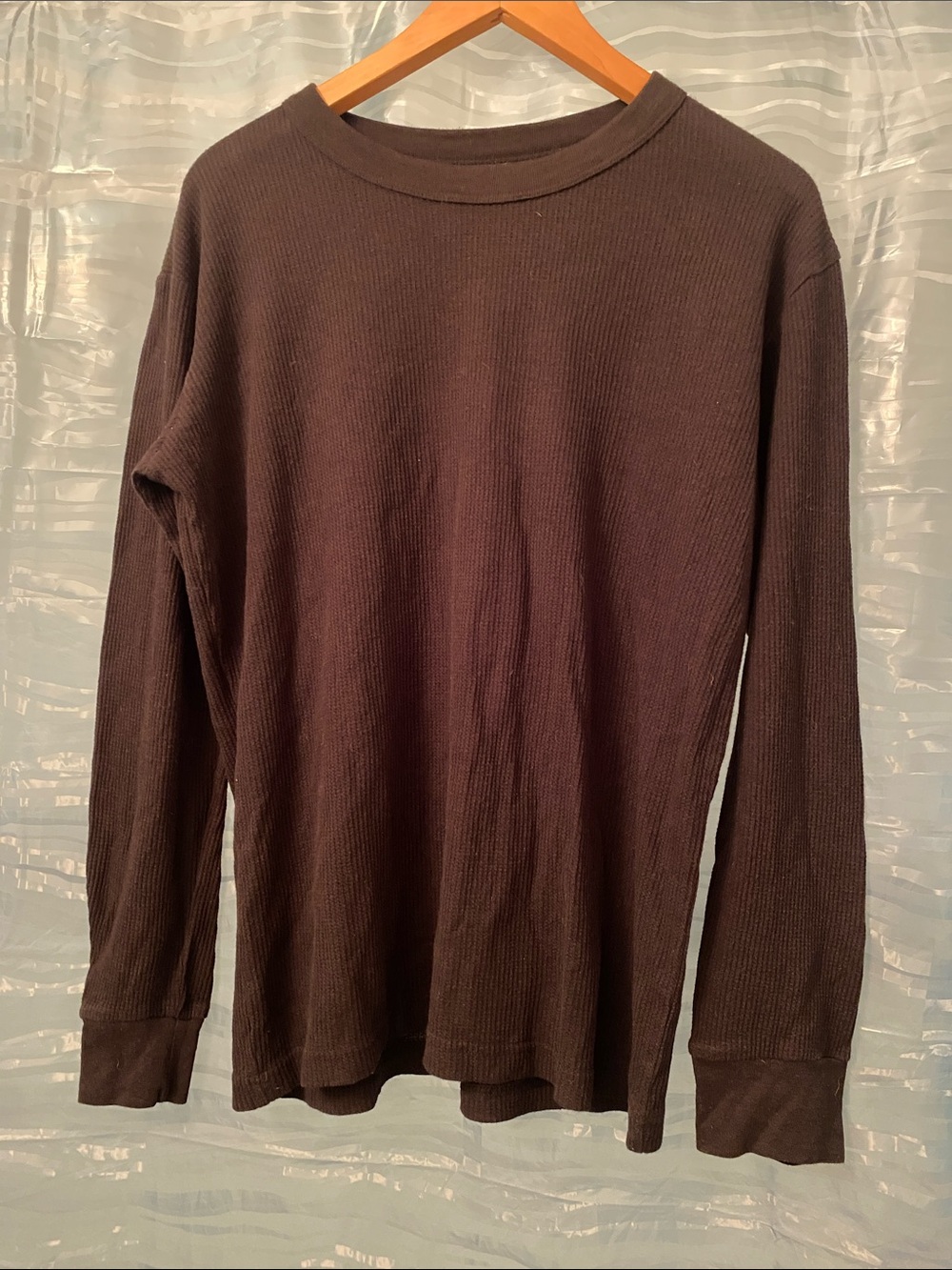Men’s Large Classic Mountain Ridge Long-Sleeve Ribbed Thermal Shirt - Black